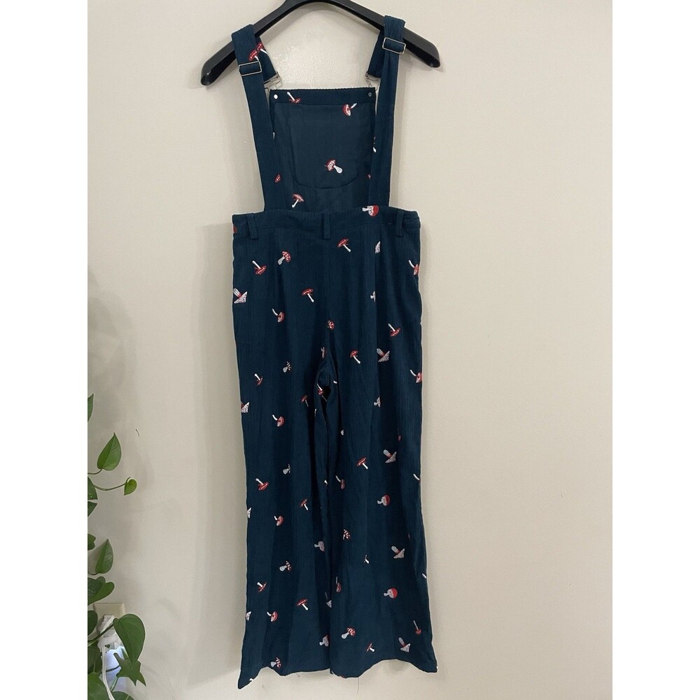 CIDER Blue Corduroy Wide-Leg Jumpsuit Mushroom Embroidered Square Neck Size M - Picture 9 of 10